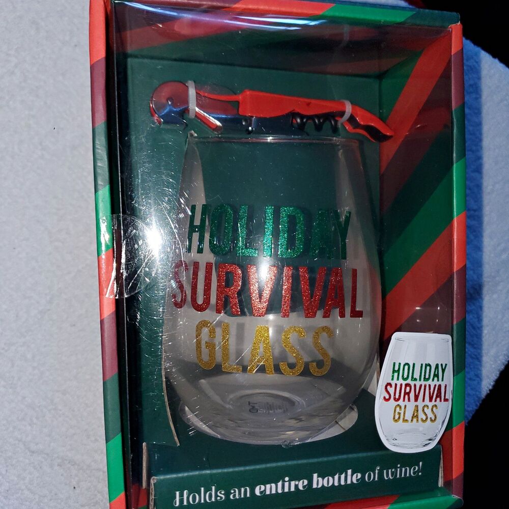 TMD Holdings Holiday Christmas 30oz Stemless Wine Glass & Corkscrew Set